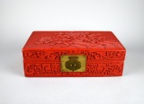 Vintage Asian Red Carved Cinnabar Storage Box