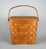 Vintage Woven Splint 9.5” Tall Basket Tote with Handles by Basketville, Putney, VT