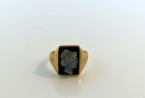 Classical Antique 10K Gold and Onyx Ring with Hardstone Cameo Cabochon, Size 11