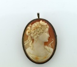Classical Early 20th C 800 Fineness Silver Frame “Diana” Goddess Shell Cameo with Twisted Wire Borde