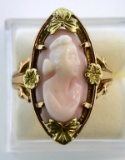 Antique Estate 10K Rose and Yellow Gold Hardstone Cameo Ring, Size 6.25