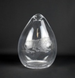 Signed Art Glass 7.25” Vase with Etched Lion Design