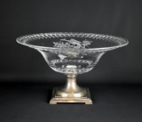 Antique T. G. Hawkes Acid Etched Crystal & Sterling Silver Compote (S1447), USA, Sidot Signed