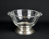 Footed Sterling Silver & Clear Glass Art Deco Divided Serving Dish