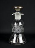 Etched Glass Oil Vinegar Bottle with Sterling Silver Mounted Stopper