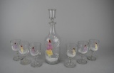 Antique Mary Gregory Glass Sherry Decanter & Six Goblet Set