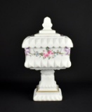 Vintage Westmorland Milk Glass Pedestal Candy Dish Hand Painted by Charleton