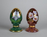 Pair of Fenton Ltd Ed (#2085/2500 & #1634/2500) Hand Painted Footed Glass Eggs, Signed P. Fleak