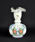 Fenton Silver Crest with Double Crimped Rim Vase, Charleton Hand Painted