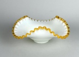 Fenton Amber/Gold Crest 8.5” Glass Bowl with Crimped Rim