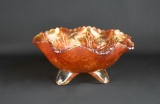 Fenton “Dragon & Lotus” Marigold Carnival Glass Footed Bowl