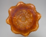 Fenton “Butterfly & Berry” Marigold Carnival Glass Footed Bowl