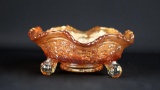 Fenton “Panther” Marigold Carnival Glass Berry Bowl with Ball & Claw Feet