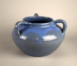 Vintage Three-Handled Blue Glaze Flower Vase