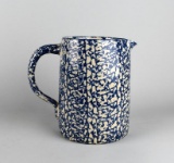 Vintage Blue Spongeware Milk Pitcher by Marshall Pottery, Marshall TX