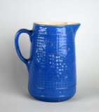 Antique Uhl Pottery Grape Bunch Motif Blue Stoneware Milk Pitcher