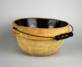 Antique Twentieth Century German Acid Proof Stoneware Bucket with Wire Bail and Wooden Handle