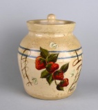 Vintage Paul Storie Pottery, Marshall Texas, Storage Jar with Hand Painted Strawberry Decoration
