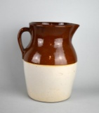 Vintage Brown and White Stoneware Water Pitcher