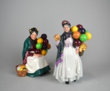 Two Royal Doulton Balloon Seller Figurines: “The Old Balloon Seller” & “Biddy Pennyfarthing” England