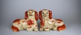 Pair of Red & White Staffordshire Pottery Style Dogs