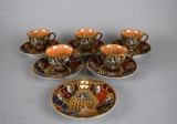 Set of Five Antique Japanese Nippon Satsuma Tea Cups & Saucers (6 Saucers)