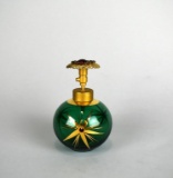 Holmspray Green Perfume Bottle w/ Jeweled Starbursts & Garnet Glass Stones Top, Germany