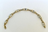 10K Gold and Colorless Stone & Diamond 7.5” Link Bracelet