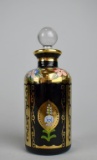 Vintage Bohemian Hand Painted Black Glass Perfume Bottle with Stopper