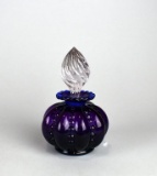 Fenton Deep Purple & Blue Melon Shaped Glass Perfume Bottle with Clear Stopper