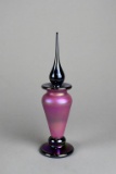 Vintage Iridescent Pink & Purple Perfume Bottle with Stopper, Signed