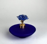 Deep Blue Glass Atomic Shape Perfume Bottle with Sapphire Color Beaded Atomizer Top