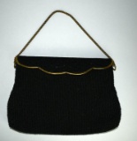 Vintage Delill Creations Black Beaded Frame Handbag with Pocket Mirror