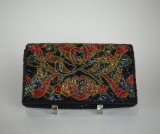 Fully Beaded Black, Red, & Blue Evening Clutch with Optional Shoulder Chain