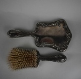 Vintage Gorham Sterling Silver Mounted Hair Brush & Hand Mirror Set