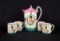 Antique Royal Vienna Pink, White,& Teal Porcelain Tea Pot with 4 Cups