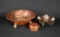 Carnival Glass Lot of  Fenton “Two Flowers” Green & Marigold Bowls and Marigold Flower Frog