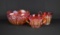Indiana Glass Carnival Glass “Heirloom Paneled Daisy” Sunset Red Pieces: Bowl, Open Sugar & Creamer