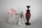 Lot of Three Pink, Purple, & Clear Perfume Bottles w/ Daubers & Atomizer