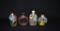 Lot of Four Oriental Reverse Painted & Red Overlay Glass Perfume Bottles & Snuff Bottles