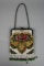 Antique Hand Beaded Frame Purse, White w/ Roses