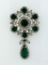 Vendome Emerald Glass Jeweled Brooch Pin