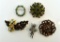 Five Exuberant Vintage Costume Pins