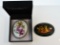 Two Hand Ptd. Oval Pins: German Porcelain Suffering Mother's Pin & Russian Wooden Winter Troika Pin