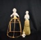 Lot of Three Old Half Dolls: Japan Whisk Broom, Half Doll Lamp Frame, & Other