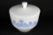 Vintage Federal Milk Glass Mixing Bowl & Lid w/ Blue Flowers