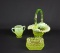 Lot of Three Small Yellow Vaseline Glass Pieces: Fenton & Other