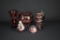 Lot of Five Ruby Glass Pieces: Vase, Rose Bowl, Stein, Decanter, & Paperweight