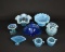 Lot of Seven Pieces Vintage Blue Hobnail Art Glass: Vases, Basket, Trinket Tray, Sugar & Creamer