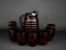 Vintage Anchor Hocking Ruby Red Bubbles Glass Pitcher w/ Eight Tumblers